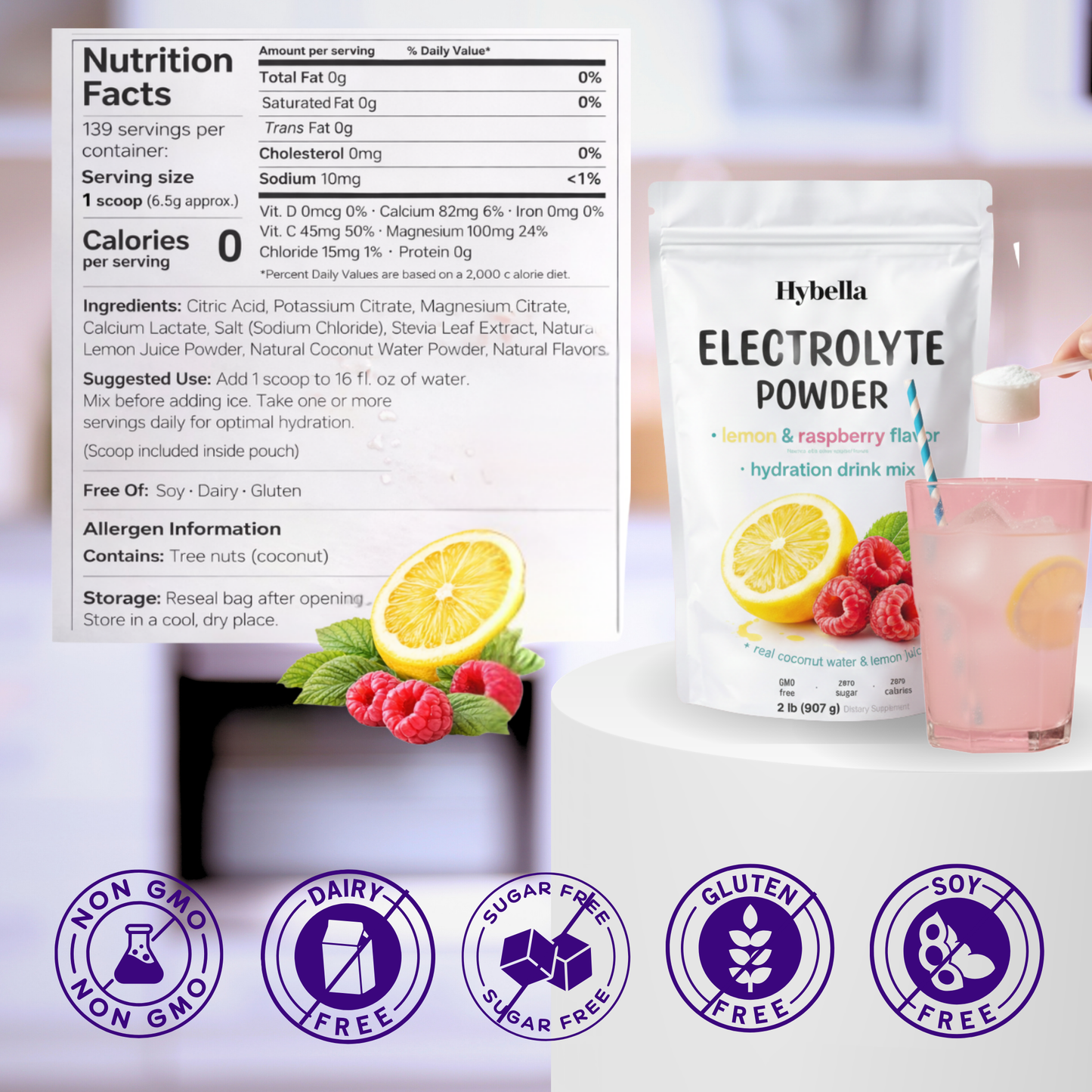 Hybella Electrolyte Powder - Raspberry Lemonade