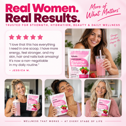 Hybella Creatine Hydration for Women | Strength, Hydration + Beauty Support | Strawberry Flavor
