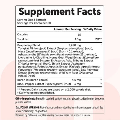 Hybella Testosterone+ Advanced 240 Softgels | 15-in-1 Complex with Tongkat Ali, Horny Goat Weed, Shilajit, Maca & Saw Palmetto | Non-GMO