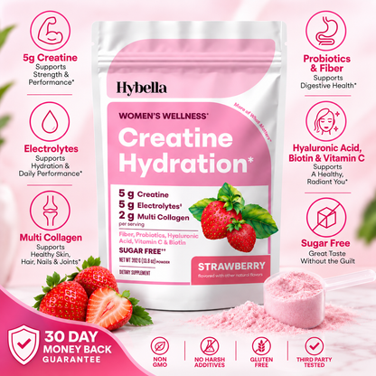 Hybella Creatine Hydration for Women | Strength, Hydration + Beauty Support | Strawberry Flavor