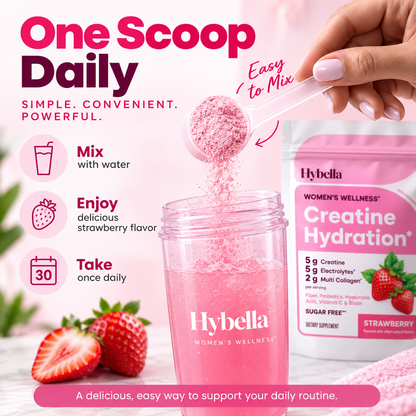 Hybella Creatine Hydration for Women | Strength, Hydration + Beauty Support | Strawberry Flavor